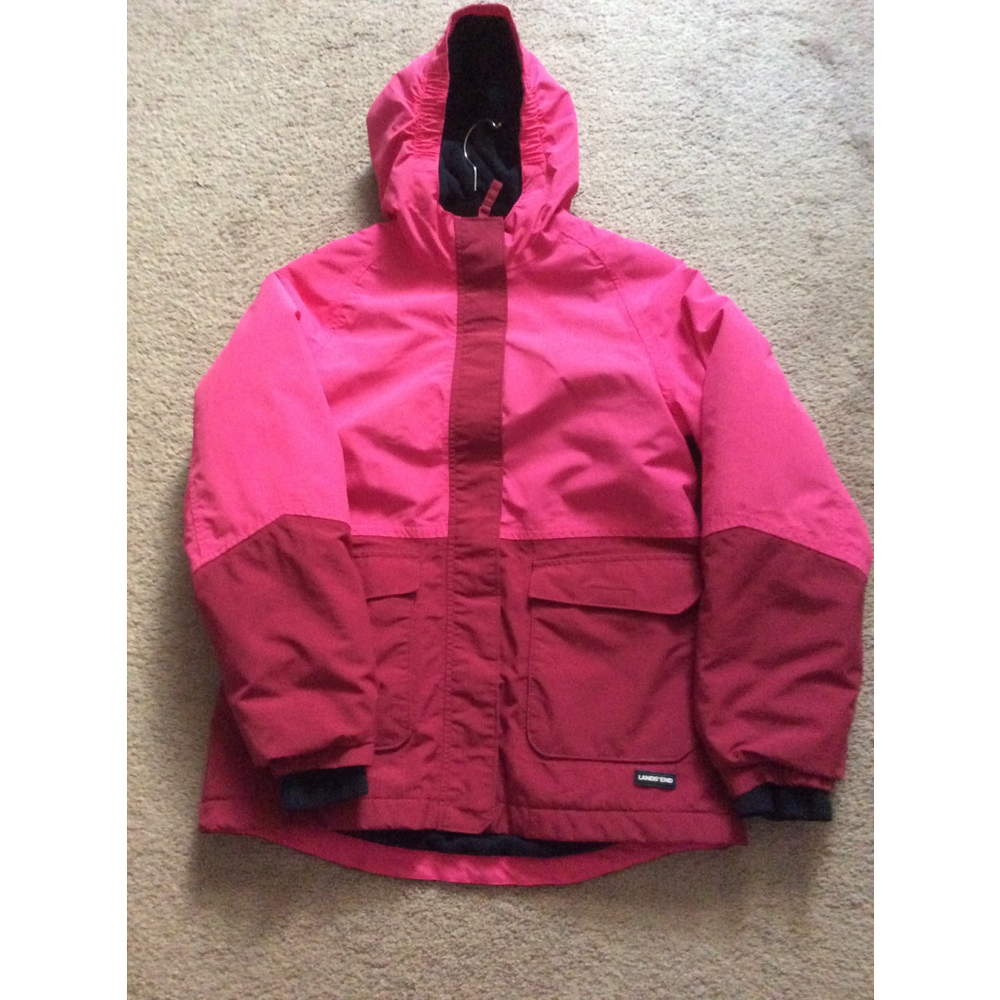 Girls' Lands' End Pink Red Puffer Winter Coat Size 14